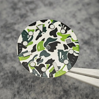 28.5mm Watch Dial Blue Luminous Watch Faces Camouflage Dial with Calendar Window Watch Accessories for 2813/8512/8200 Movement