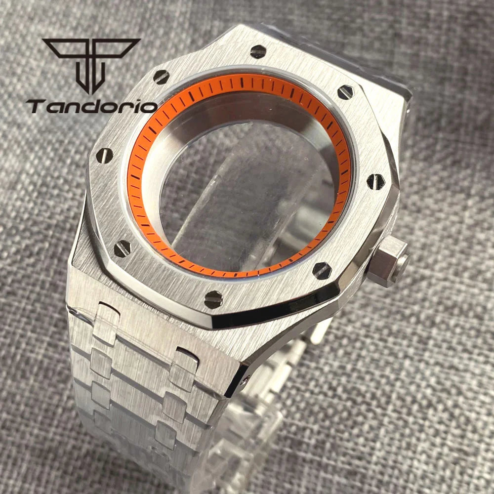 42mm Royal Oak AP Case Stainless Steel Brushed Octagon Watch Case Bracelet Glass Back Chapter Ring Sapphire Glass Fit NH35 NH36 Automatic Movement