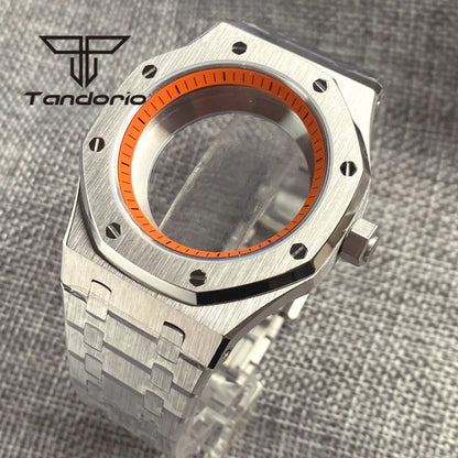 42mm Royal Oak AP Case Stainless Steel Brushed Octagon Watch Case Bracelet Glass Back Chapter Ring Sapphire Glass Fit NH35 NH36 Automatic Movement