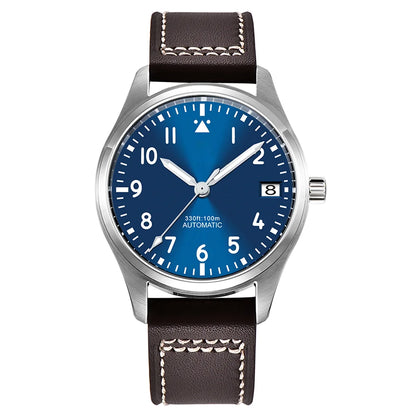 PVD Pilot Watch Sterile for Custom logo 39MM Sapphire 10Bar NH35 automatic glass back