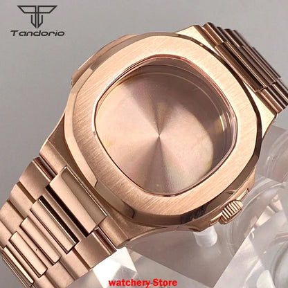 40mm Rose Gold Watch Case Bracelet Fit NH35 NH36 Automatic Movement Watch Parts For Nautilus Style Stainless Steel Bracelet