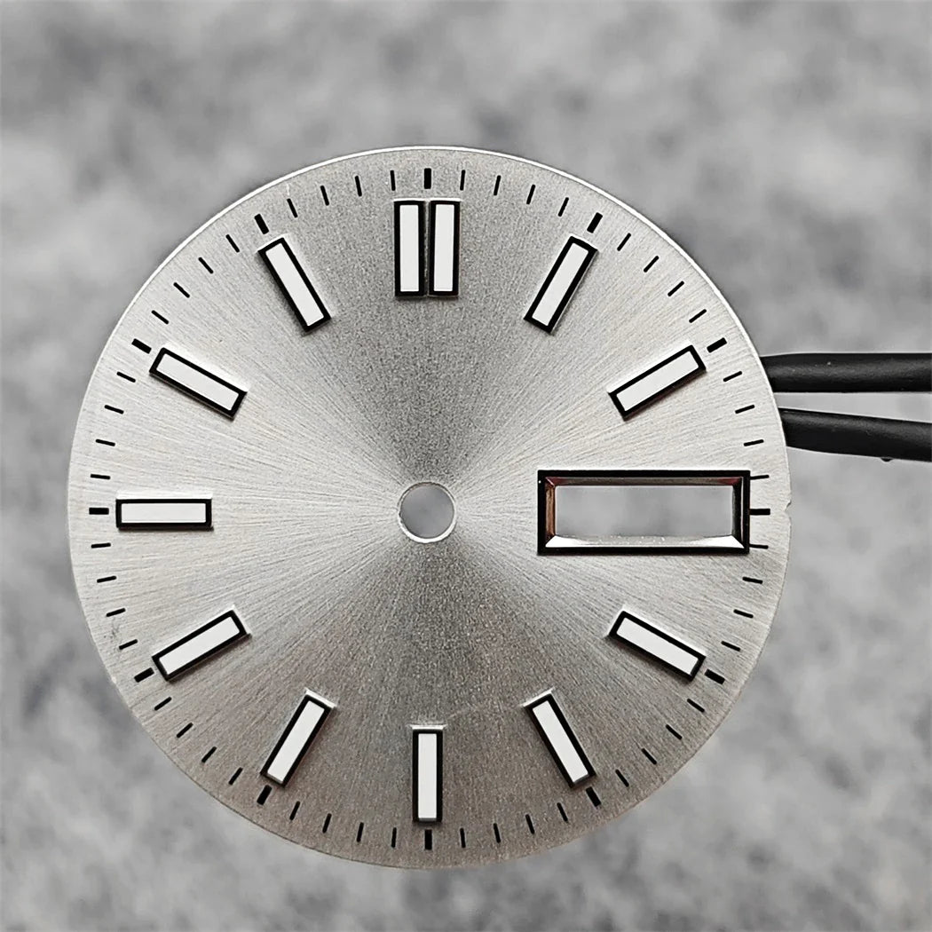 28.5mm Double Calendar Watch Dial Sunburst Watch Faces Green Luminous Watch Modification Accessories for NH36/4R/7S Movement