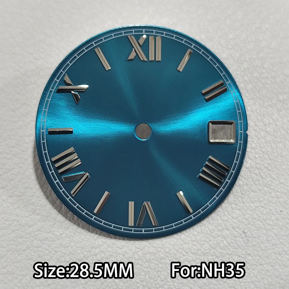 28.5mm Watch Dial For NH 35 NH36 Movements Green Luminous Single/No Date just Calendar Dial Roman Men Watches Accessories