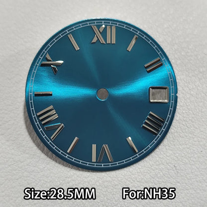 28.5mm Watch Dial For NH 35 NH36 Movements Green Luminous Single/No Date just Calendar Dial Roman Men Watches Accessories