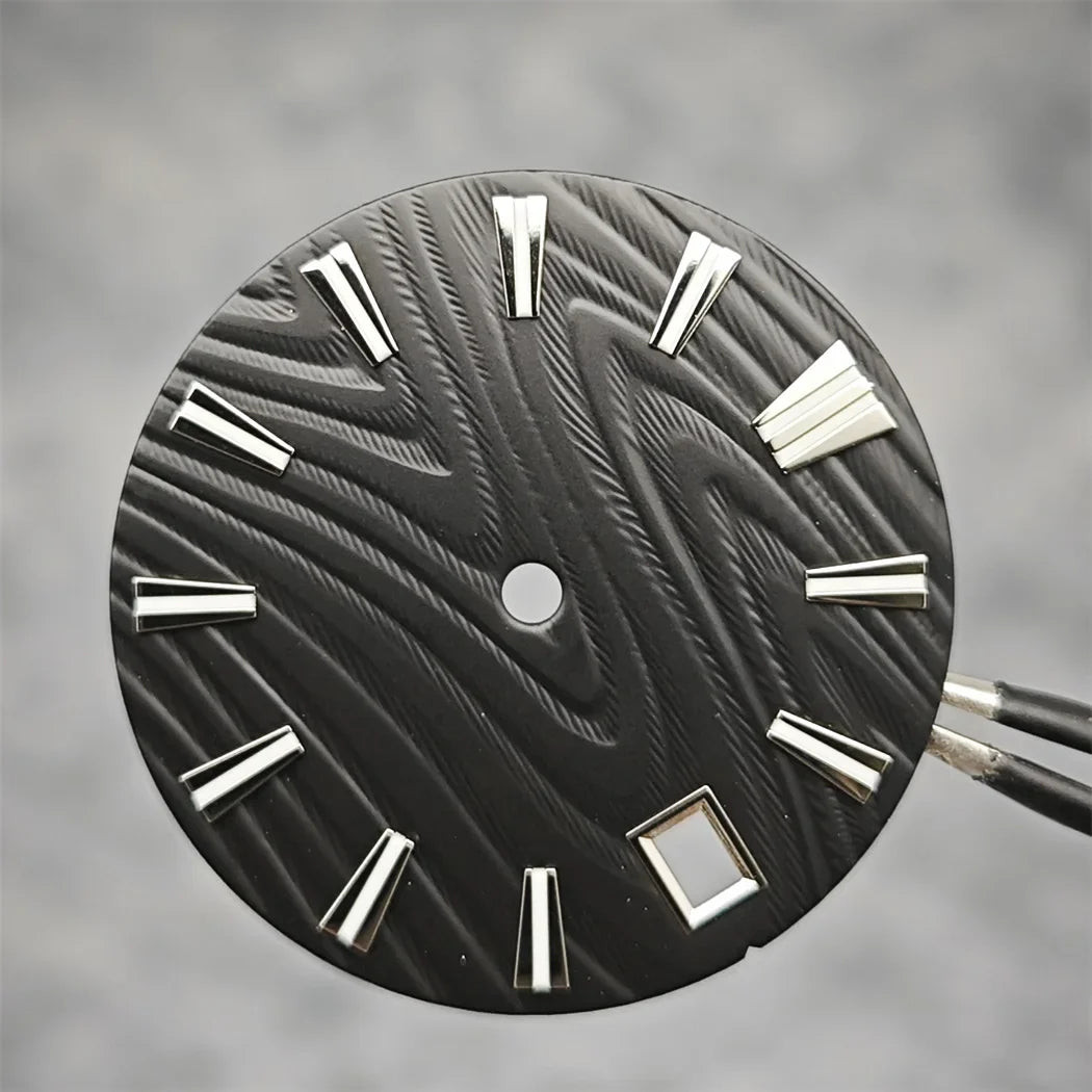 28.5mm Green Luminous Watch Dial Wood Texture Watch Faces Replace Accessories for SKX007 NH35/NH36/4R/7S Movement Watch Parts