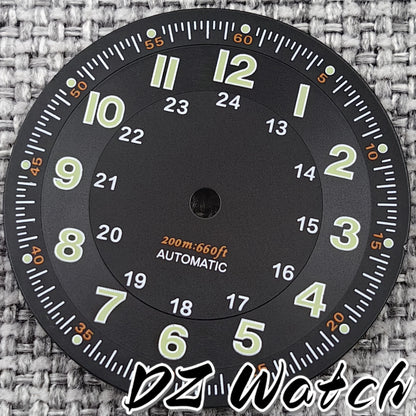 NH35 New 29mm Black/White/Green/Blue Pilot Style Watch Dial Face Set Arabic Numerals Fit NH36 ETA2824 PT5000 Automatic Movement