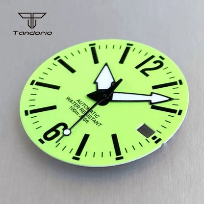 29mm Green Watch Dial Full Luminous Face Hands Set Date Fit NH35 Automatic Movt Men's Wristwatch Accessories Replacement Parts