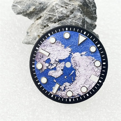 28.5mm Watch Dial DIY Earth Surface with Green Luminous Single Calendar Window Watch Faces Watch Accessories for NH35 Movement