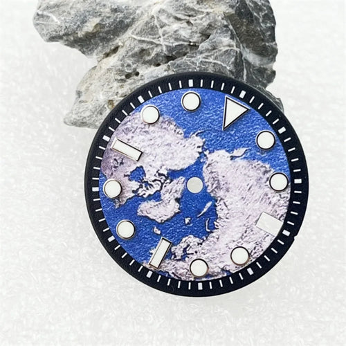 28.5mm Watch Dial DIY Earth Surface with Green Luminous Single Calendar Window Watch Faces Watch Accessories for NH35 Movement