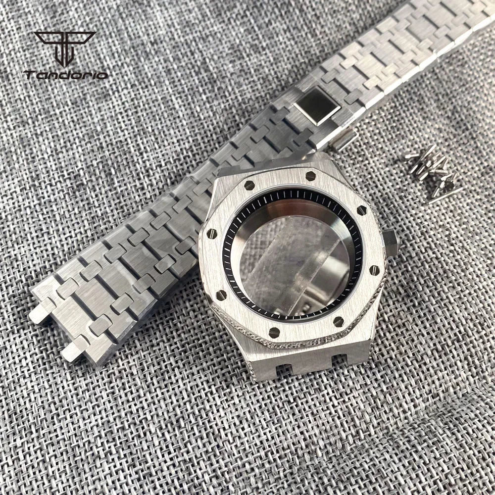 42mm Royal Oak AP Case Stainless Steel Brushed Octagon Watch Case Bracelet Glass Back Chapter Ring Sapphire Glass Fit NH35 NH36 Automatic Movement