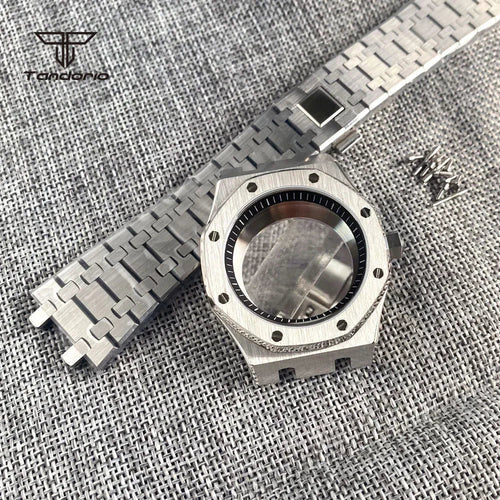 42mm Royal Oak AP Case Stainless Steel Brushed Octagon Watch Case Bracelet Glass Back Chapter Ring Sapphire Glass Fit NH35 NH36 Automatic Movement