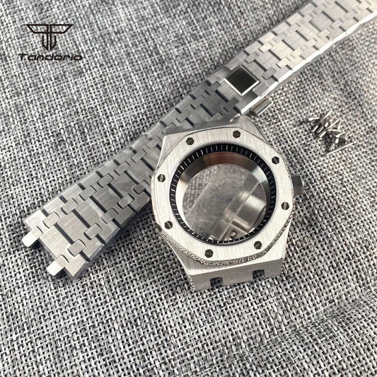 42mm Royal Oak AP Case Stainless Steel Brushed Octagon Watch Case Bracelet Glass Back Chapter Ring Sapphire Glass Fit NH35 NH36 Automatic Movement