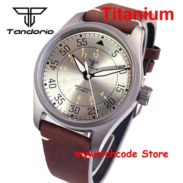 39mm Titanium Pilot Watch Tandorio TD143T Miyota 8215 Movt Automatic Sapphire 20ATM Retro Men Watch