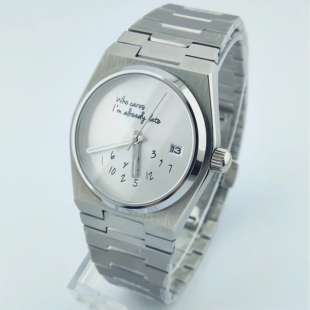 Special Dial PRX Watch Seiko nh35 Who cares i'm already late  Sapphire 40MM 5Bar Dress