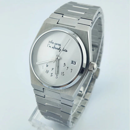 Special Dial PRX Watch Seiko nh35 Who cares i'm already late  Sapphire 40MM 5Bar Dress