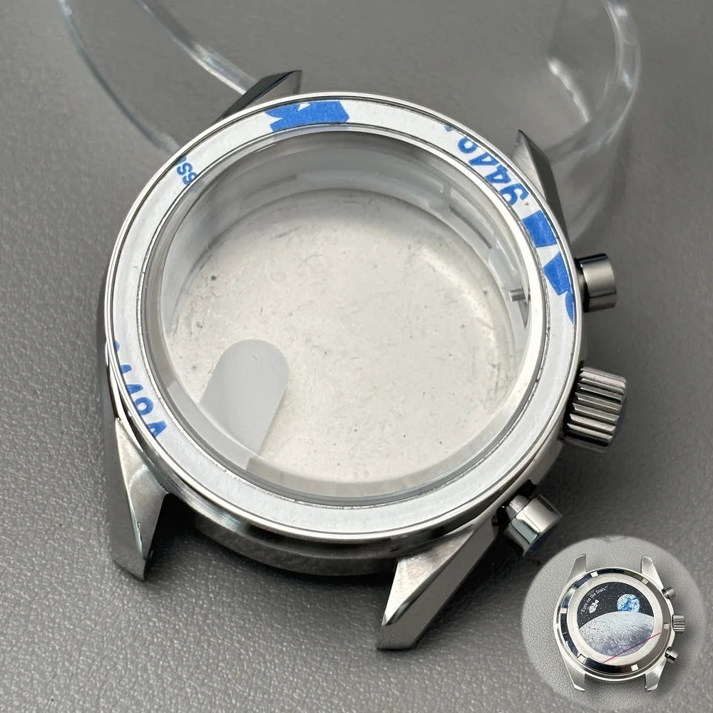 VK63 case 39.7mm moon metal  watch case chronograph case bezel,VK63  Business watch sealed back moon watch mission mod