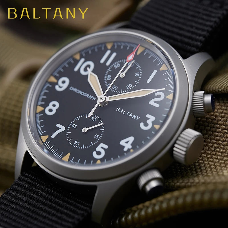Customizable Baltany Chronograph Watch S5033 39MM Military Quartz Watch VK61  AR Sapphire 100M Waterproof  Swiss Lume
