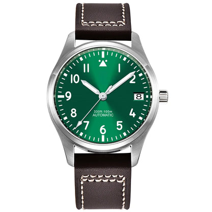 PVD Pilot Watch Sterile for Custom logo 39MM Sapphire 10Bar NH35 automatic glass back