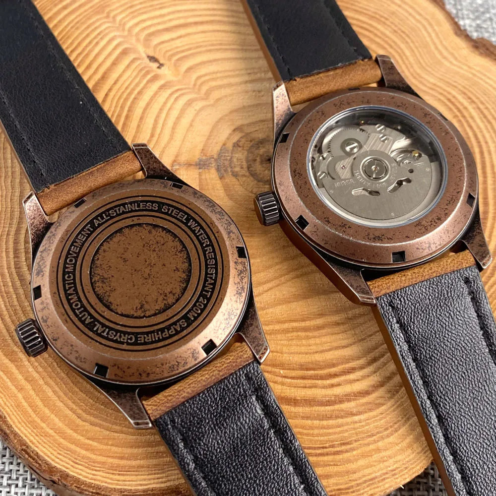 39mm Pilot Watch Wristfull P101 AR Sapphire Electroplated Copper Style Aged NH35A 10ATM