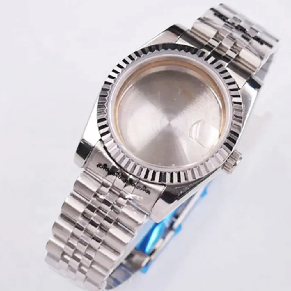 Silver / Black Fluted Watch case Luxury 36mm/39mm Sapphire watch case Two Tone case 10BARS fit NH35 NH36 NH34 ETA2824 2836 Miyota8215 PT5000 DG2813 3804 movement