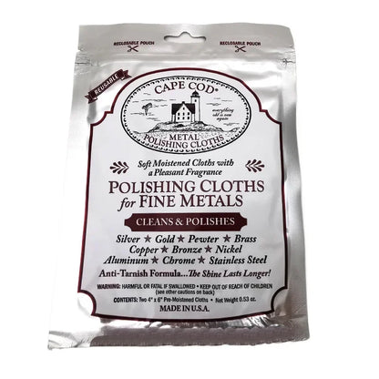 Original Cape Cod Cleans Polishing Cloths For Fine Mtals - Twin Pack, For Jewelry Watch And Stainless Steel