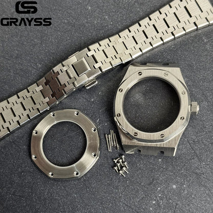 For Octagonal Stainless Steel 42mm Automatic Watch Case MOD Bracelet Transparent Back Sapphire Fit NH34 NH35 NH36 NH38 NH70 NH72