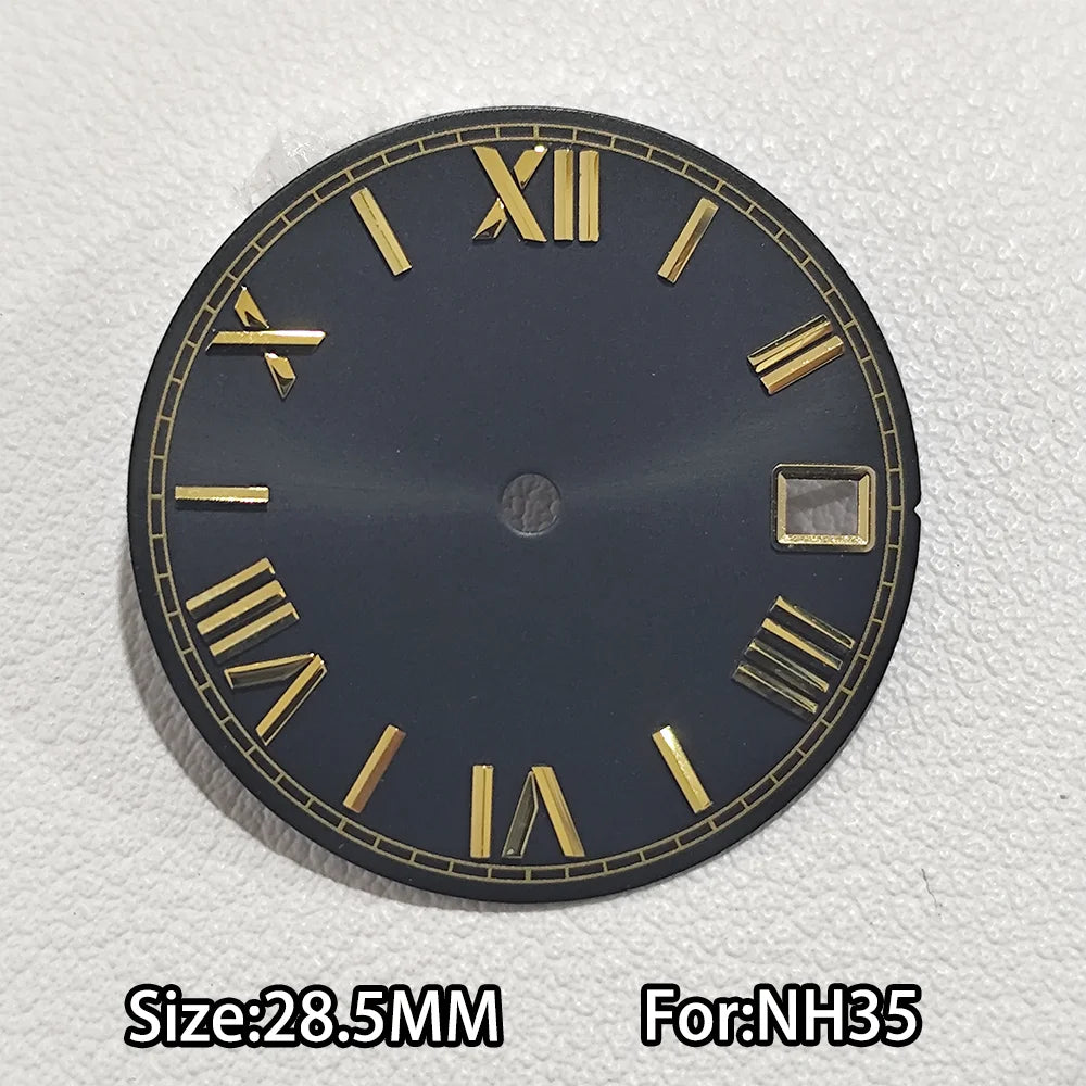 28.5mm Watch Dial For NH 35 NH36 Movements Green Luminous Single/No Date just Calendar Dial Roman Men Watches Accessories