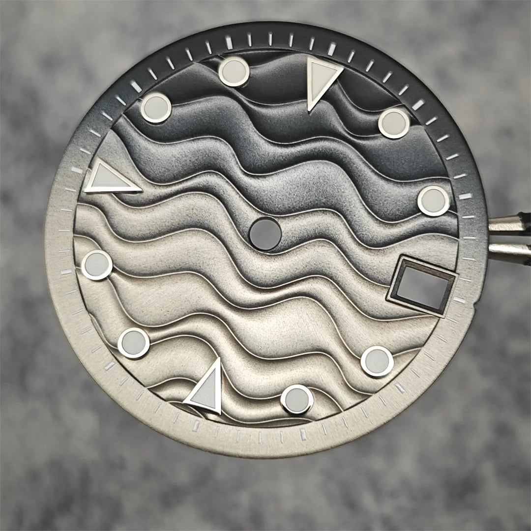 28.5mm Watch Dial Water Ripple Gradient Color Watch Faces Green Luminous Surface Man’s Watch Accessories for NH35 Movement