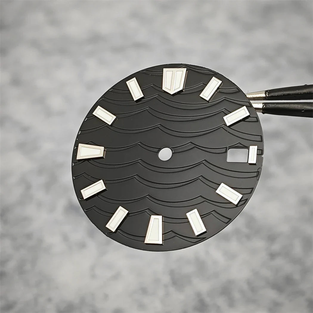 28.5mm Watch Dial C3 Green Luminous Wave Pattern Watch Faces Watches Replacement Accessories for NH35/ NH36/ NH34 Movement