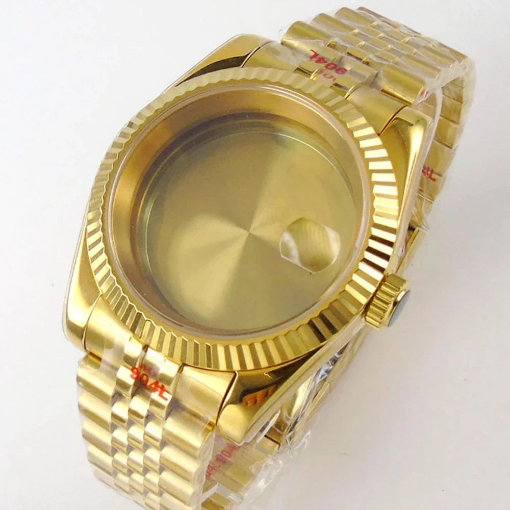 Gold fluted Watch Case Luxury 36mm/39mm Sapphire watch case Two Tone case 10BARS fit NH35 NH36 NH34 ETA2824 2836 Miyota8215 PT5000 DG2813 3804 movement