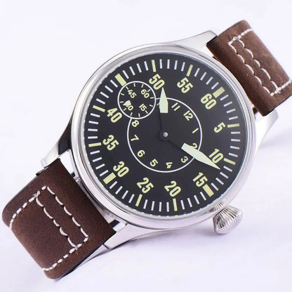 CORGEUT 6023D 44mm ST3600 hand winding Pilot Sub Second Sapphire Crystal 3ATM Glass Back luminous
