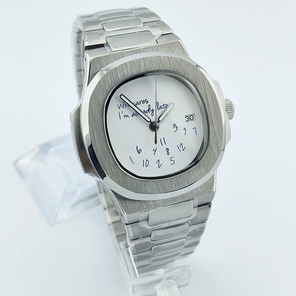 Special dial Nautilus Watch 41mm NH35 who cares i'm already late Sapphire 10Bar Dress Glass back