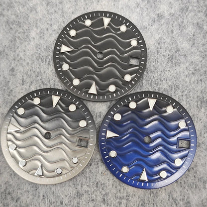 28.5mm Watch Dial Water Ripple Gradient Color Watch Faces Green Luminous Surface Man’s Watch Accessories for NH35 Movement