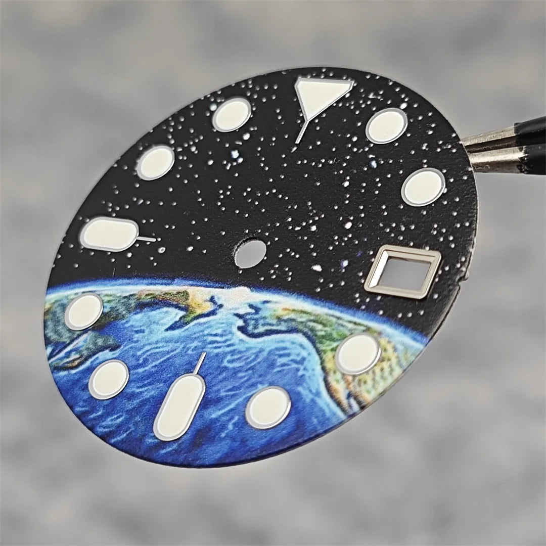 28.5mm Watch Dial Starry Sky and Earth Green Luminous Surface + Hands for NH35/ NH36/ 4R/ 7S Movement Replace Watch Accessories