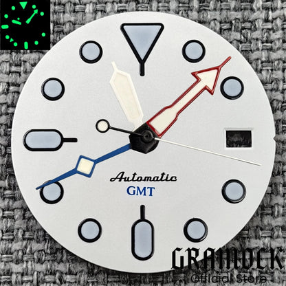 29mm Blue Red Black Orange GMT NH34 White Glossy Dial With Hands C3 Lume Fit NH34 Mechanical Watch Modified Accessories