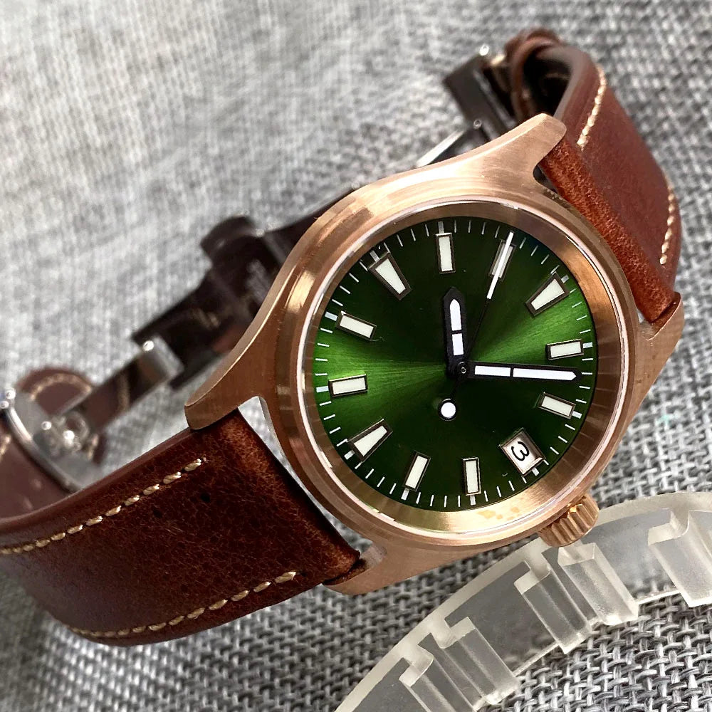 Tandorio Bronze Pilot Watch TD147R 20ATM 36mm Wine Red Dial NH35A  Sapphire Crystal