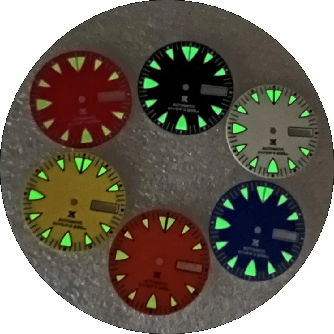 28.5mm Green Luminous NH36 Watch Dial Triangular Scale Dial Mechanical Watch Face for NH36A Movement Dive Watch Repair Parts