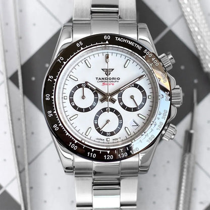 Tandorio Daytona TD401 Chronograph Watch Sapphire Tachymeter Japan VK63 Quartz 39MM 5Bar