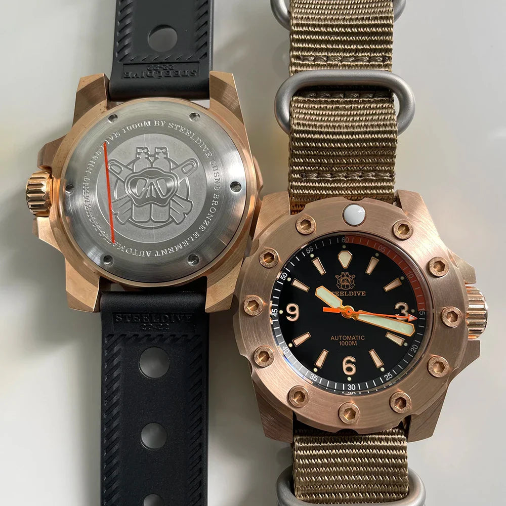 STEELDIVE SD1948S Bronze Diver 44.5mm  C3 Green Luminous 1000M Waterproof Mens NH35  sapphire