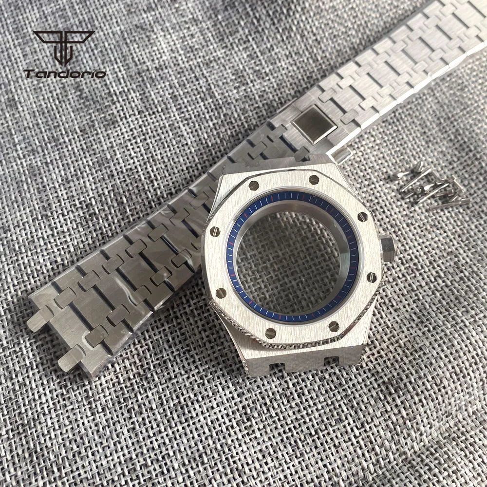 42mm Royal Oak AP Case Stainless Steel Brushed Octagon Watch Case Bracelet Glass Back Chapter Ring Sapphire Glass Fit NH35 NH36 Automatic Movement