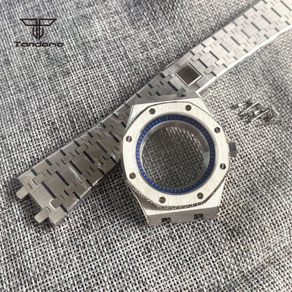 42mm Royal Oak AP Case Stainless Steel Brushed Octagon Watch Case Bracelet Glass Back Chapter Ring Sapphire Glass Fit NH35 NH36 Automatic Movement