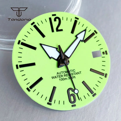 29mm Green Watch Dial Full Luminous Face Hands Set Date Fit NH35 Automatic Movt Men's Wristwatch Accessories Replacement Parts