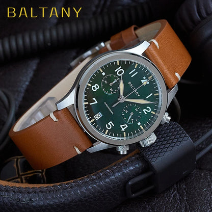 Customizable watch Baltany Military Chronograph watch S5057 Retro Quartz VK64 10ATM  Swiss Lume AR Sapphire