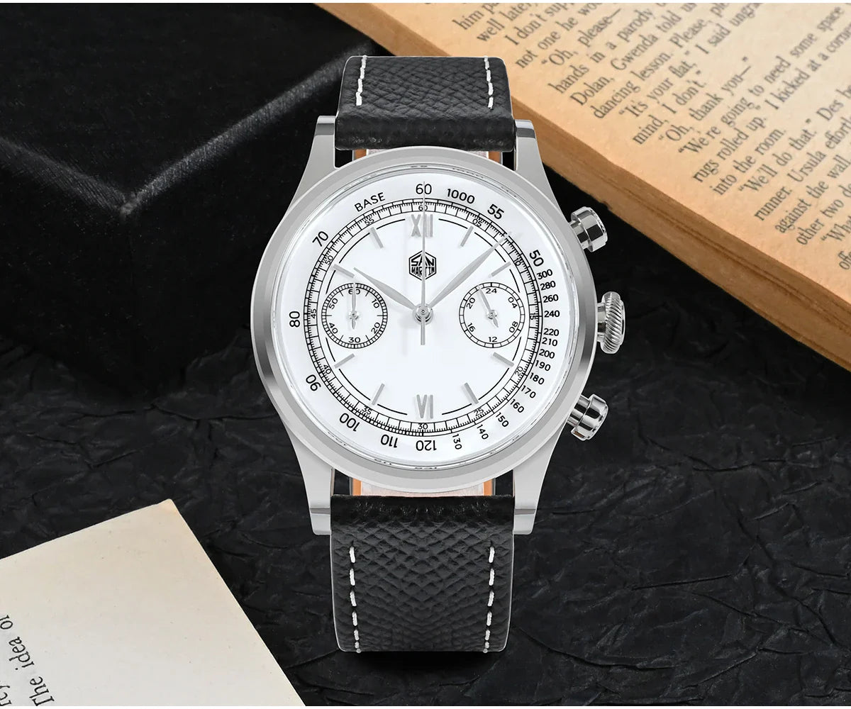 San Martin Men Quartz Watch VK64 Chronograph 38mm SN0101  Sapphire Glass Quick Release Strap 5bar