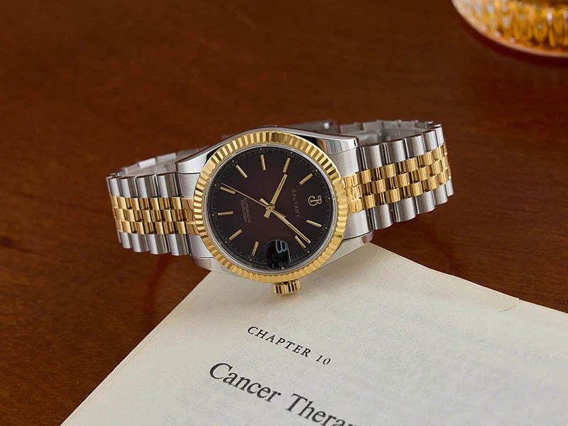 Baltany 36mm Dress Gold Watch S4084 Customizable DateJust  NH35 Automatic  Ar sapphire Swiss Lume Fluted case