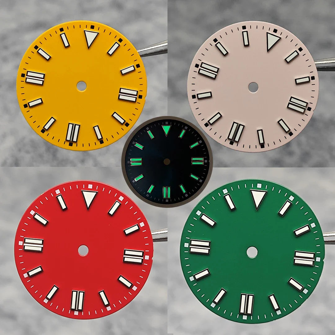 28.5mm Watch Dial Colorful Enameled Surface with Green Luminous Watch Faces for NH35/ ETA2836/ 8215 Mechanical Movement