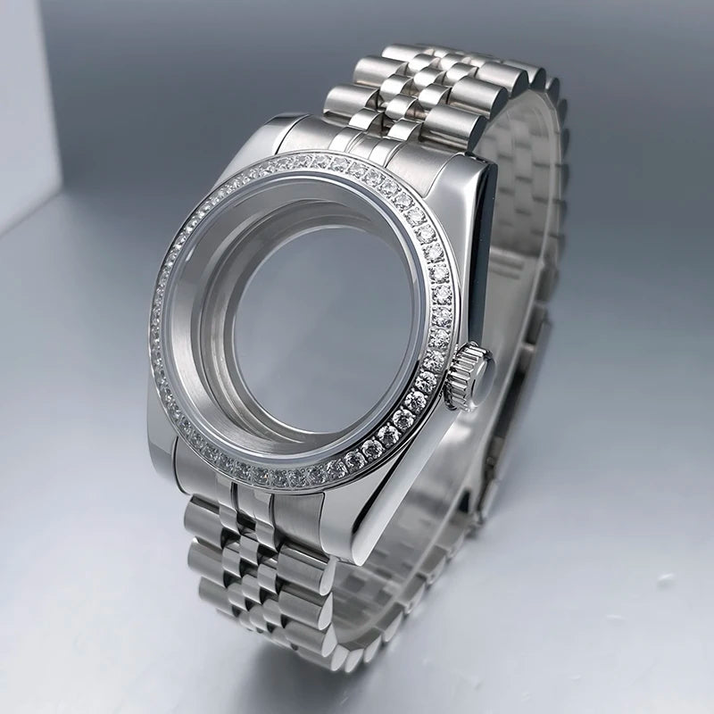 36mm/39mm NH35 Case President Jubile Strap Diamond Bezel Sapphire Glass Mod For NH35 NH36 Movement Watch Case Accessories Parts