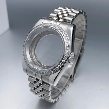 36mm/39mm NH35 Case President Jubile Strap Diamond Bezel Sapphire Glass Mod For NH35 NH36 Movement Watch Case Accessories Parts