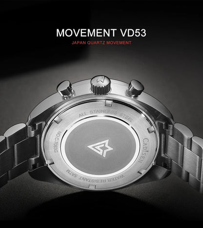 Cadisen C7063 Quartz Chronograph Watch Japan VD53 42MM AR Sapphire 5Bar