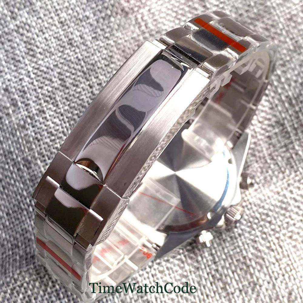 Tandorio 39mm Quartz VK63 Chronograph Panda Crocodile Fashion TD309 3Bar